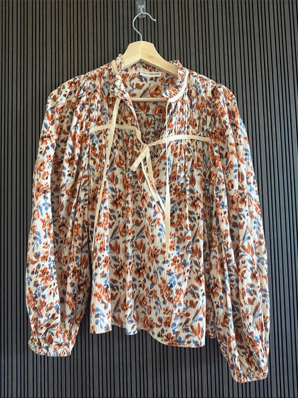 Ulla Johnson Cream Blouse with Rust and Blue Floral Print